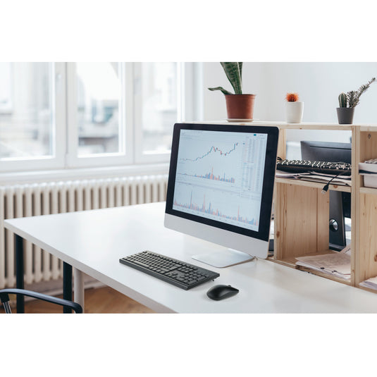 Kensington km150 eq wireless desktop set desktopset (zwart, us lay-out (qwerty), membraan, 100%, 1200 dpi)