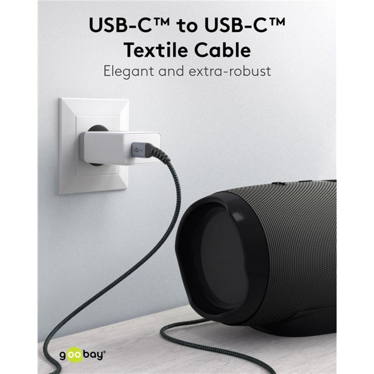 Load image into Gallery viewer, Goobay usb-c snellader nano (65 w) en usb-c textielkabel (zwart, 1 meter)
