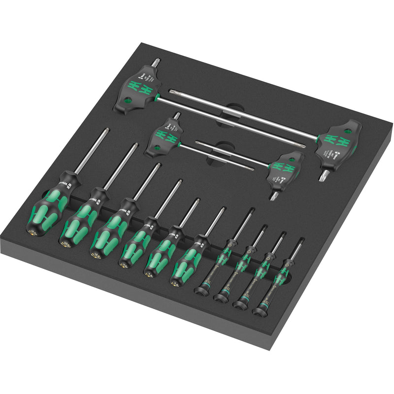 Load image into Gallery viewer, Wera 9712 schuimrubberen inzetstuk met torx hf-schroevendraaiers set 1, 14‑delig (zwart grijs, in schuiminzet voor werkplaatswagen)
