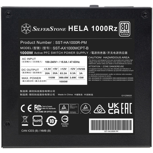 Silverstone hela 1000rz modulaire 1000 watt voeding (zwart, 1x 12v-2x6, 5x pcie)