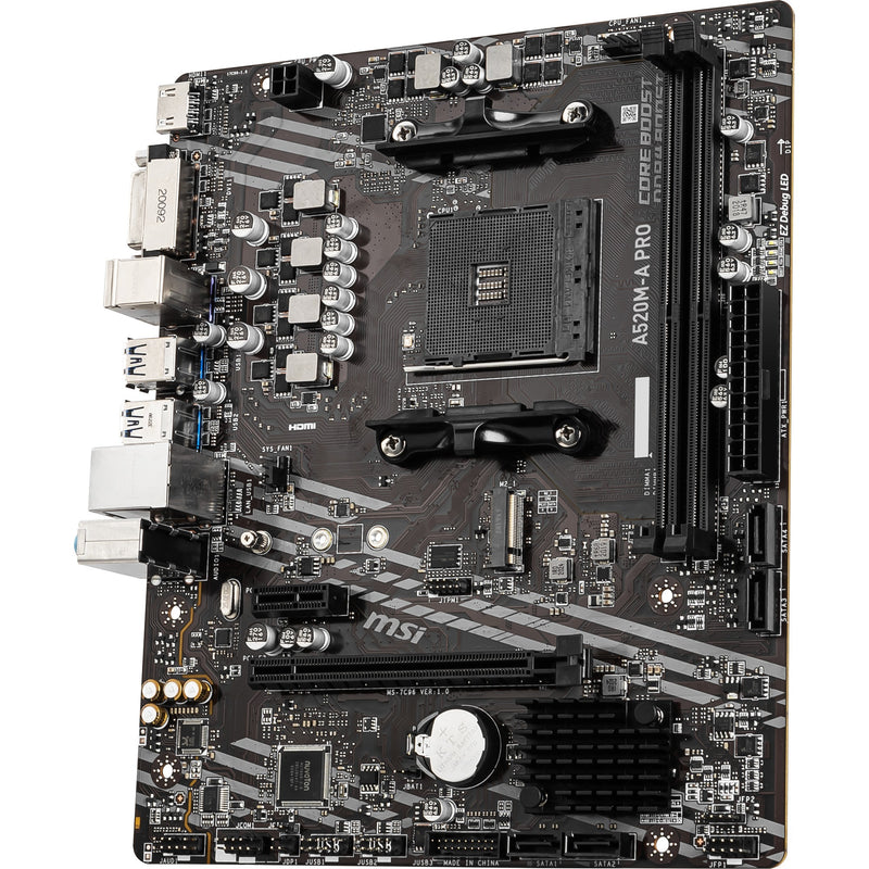 Load image into Gallery viewer, Msi a520m-a pro socket am4 moederbord (zwart grijs, raid, gb-lan, sound, µatx)
