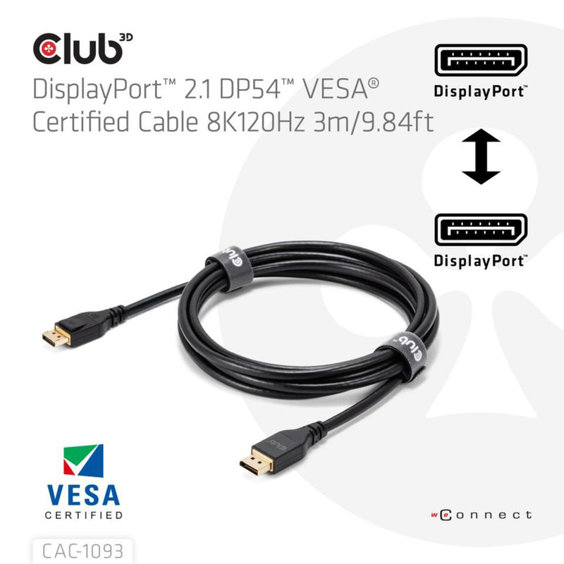 ギャラリービューアに画像をロードする, Club 3d displayport 2.1 vesa dp54 gecertificeerde kabel male-male (zwart, 3 meter, 4k 240hz, 8k 120hz, 54gbps)

