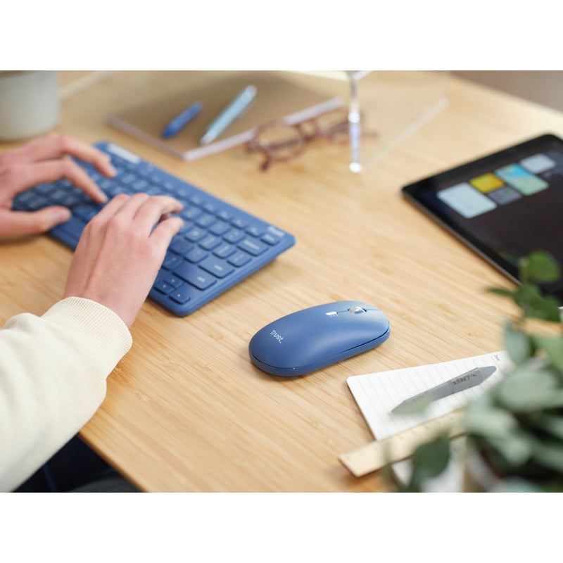 Load image into Gallery viewer, Trust lyra multi-device wireless keyboard mouse, desktopset (blauw, us lay-out, scissor switches, 800 - 1.600 dpi, 2,4 ghz usb, bluetooth, 65%)
