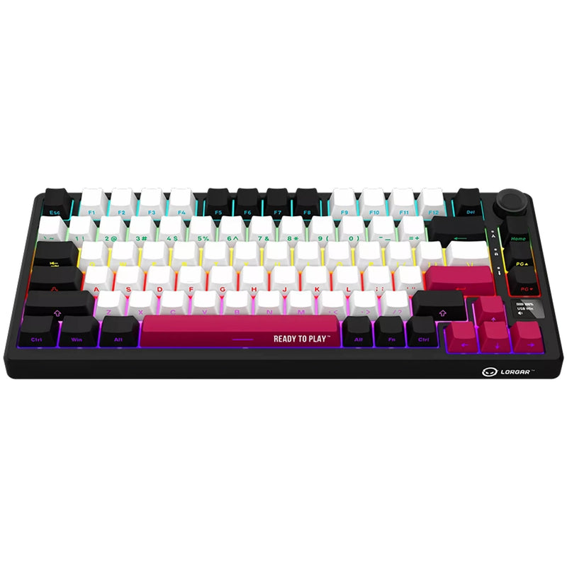Load image into Gallery viewer, Lorgar kbp7075w rgb mechanisch gaming toetsenbord (zwart, us lay-out (qwerty), logar toxic purple, 75%, rgb, hot-swappable, pbt double-shot, bluetooth | 2.4ghz | usb)
