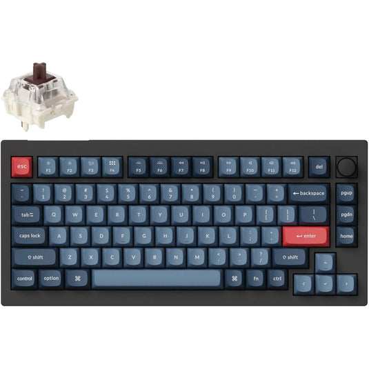 Keychron v1 max-d3, toetsenbord (zwart, us lay-out, gateron jupiter brown, rgb leds, 75%, double-shot pbt, hot swap, 2.4 ghz | bluetooth | usb-c, knob)