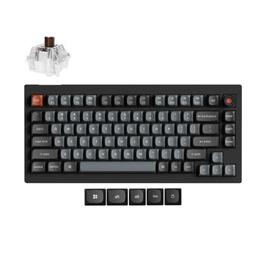 Keychron v1w-d3 8k qmk wired custom mechanical keyboard (zwart, us lay-out (qwerty), super brown, 75%, rgb leds, double-shot pbt, hot swap, 8k, knop)