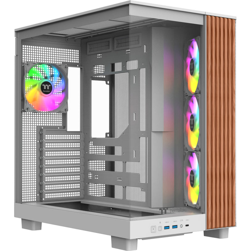 Load image into Gallery viewer, Thermaltake view 380 xl ws argb midi tower behuizing (wit houtkleur | 2x usb-a | 1x usb-c | rgb | tempered glass)
