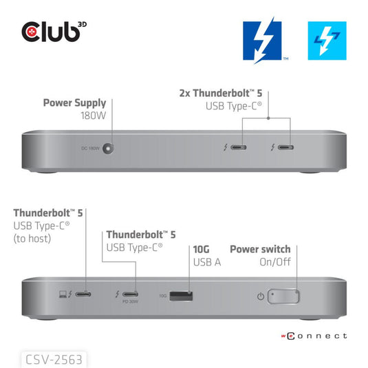 Club 3d 5-1 thunderbolt 5 hub triple video dockingstation (grijs)