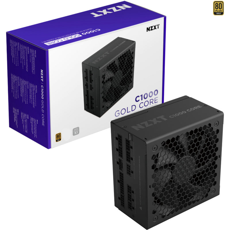 Load image into Gallery viewer, Nzxt c1000 gold core modulaire 1000 watt voeding (zwart, 1x 12v-2x6, 3x pcie)

