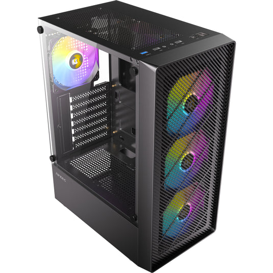 Antec ax26 rgb elite midi tower behuizing (zwart | 3x usb-a | tempered glass)