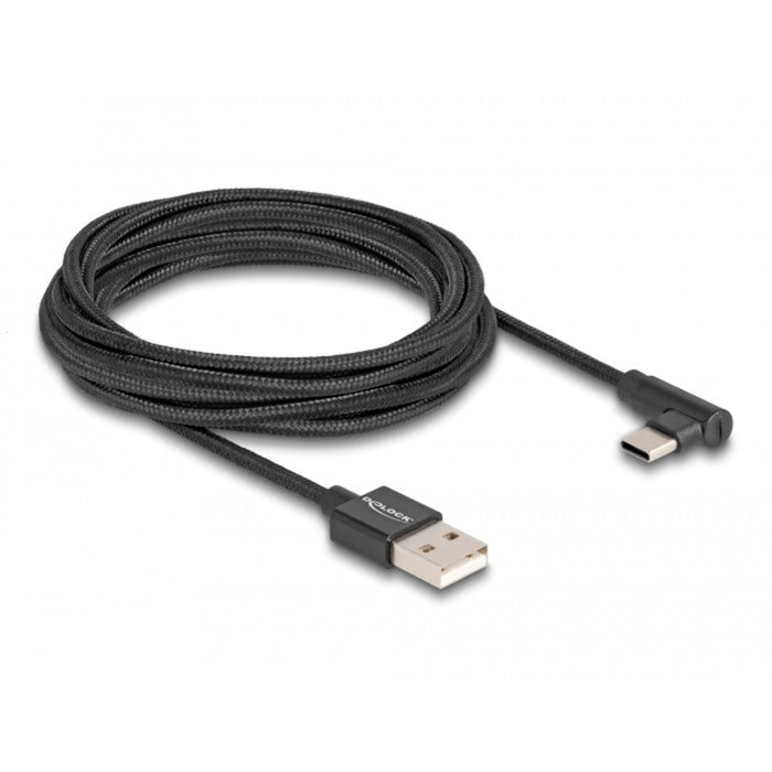 Load image into Gallery viewer, Delock usb 2.0 cable type-a male to usb type-c male angled, 3m kabel (zwart)
