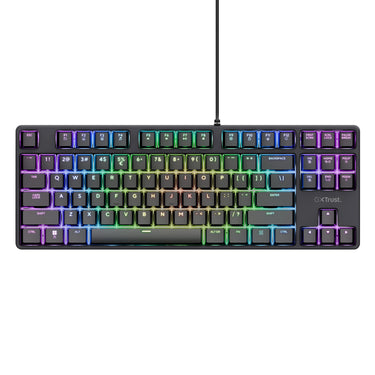 Trust gxt 864 cada compact mechanisch tkl-gamingtoetsenbord (zwart, us lay-out (qwerty), huano brown, rgb)