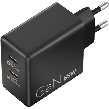 Lenovo dual usb-c (65w) gan (zwart, 2x usb-c, power delivery)
