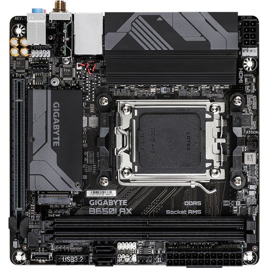 Gigabyte b650i ax socket am5 moederbord (zwart grijs, raid, 2.5 gb-lan, wlan, bt, sound, mini-itx)
