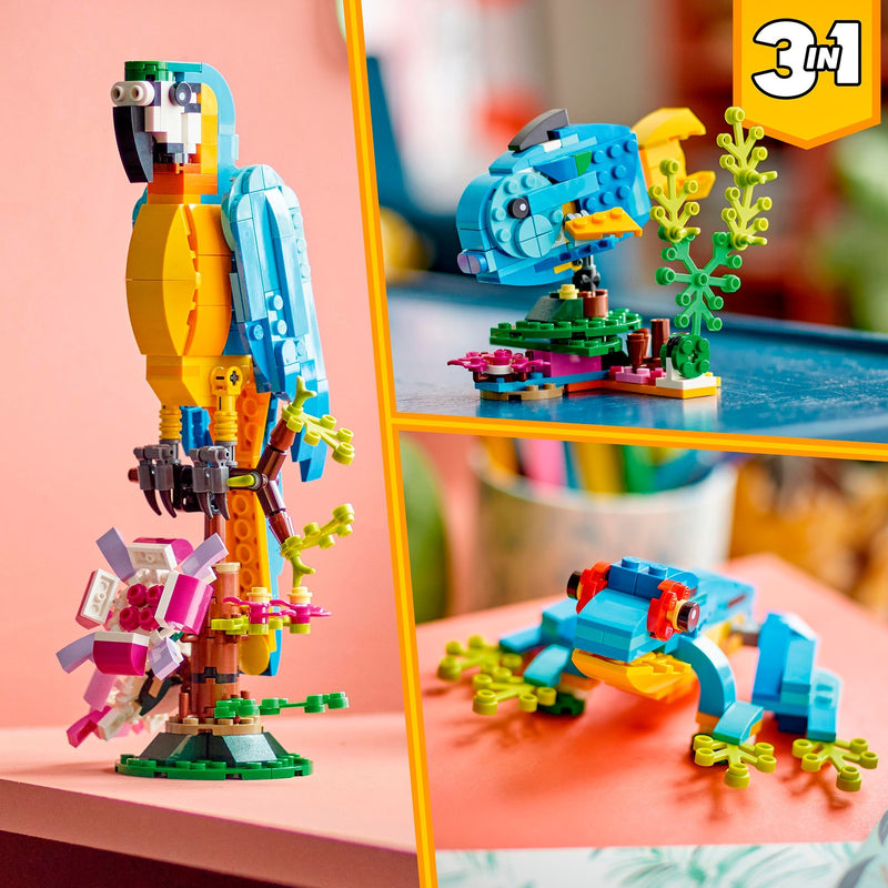 Afbeelding laden in galerijviewer, Lego creator 3in1 exotische papegaai - kikker - vis dieren speelgoed set voor kinderen - 31136
