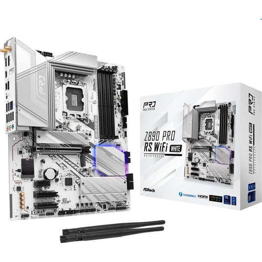 Asrock z890 pro rs wifi white socket 1851 moederbord (wit, raid, 2.5 gb-lan, wi-fi 6e, bt, sound, atx)