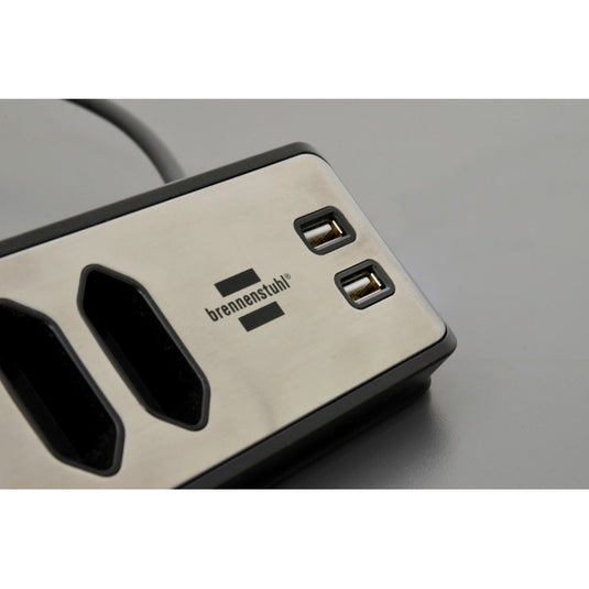 Brennenstuhl estilo hoekstekkerdoos 4-voudig stekkerdoos (zwart roestvrij staal, 2x usb)