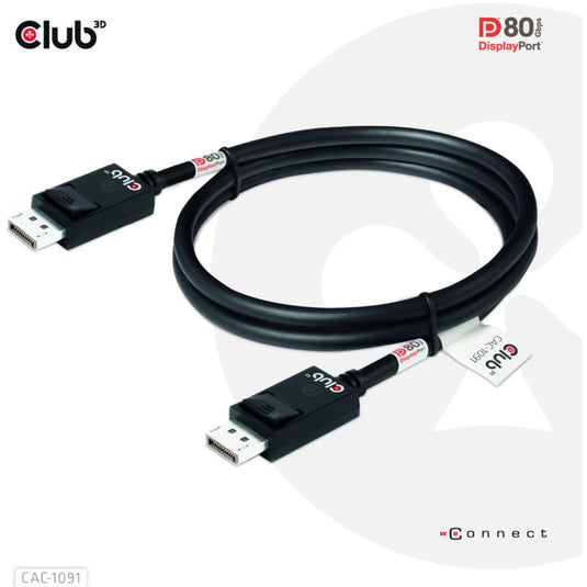 Club 3d displayport 2.1 bi-directional vesa dp80 certified kabel 4k 240 hz (zwart, 1,2 meter)