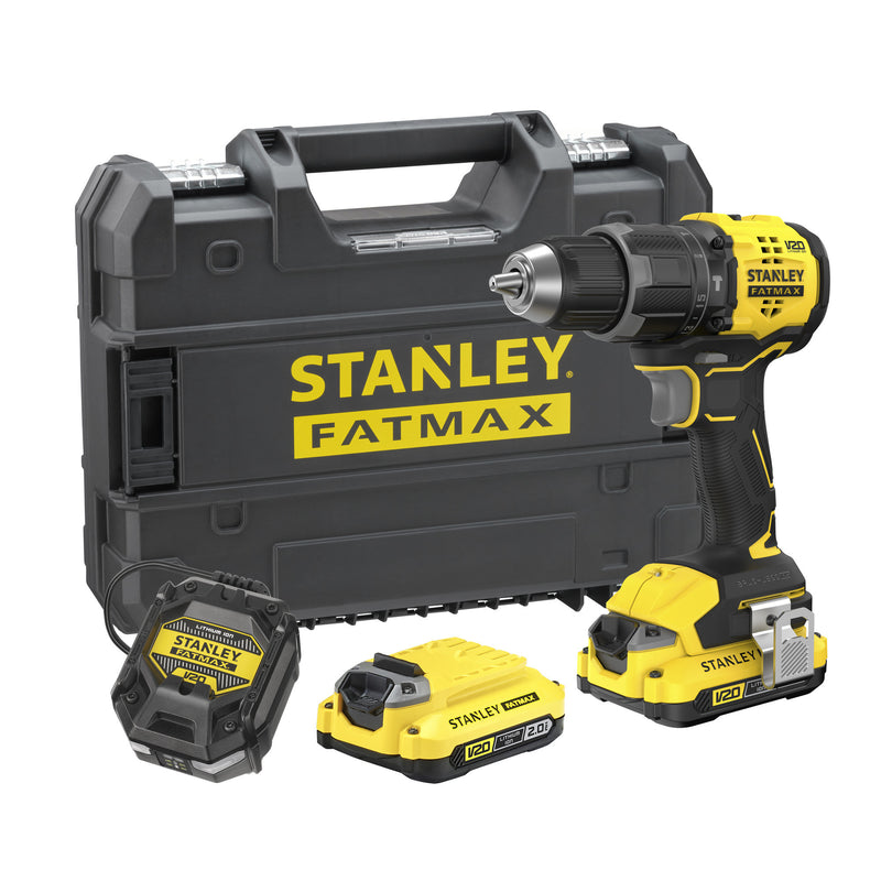 Load image into Gallery viewer, Stanley fatmax v20 18v schroefklopboormachine klopboorschroevendraaier (zwart geel, 2 accu's en oplader inbegrepen, met koffer)

