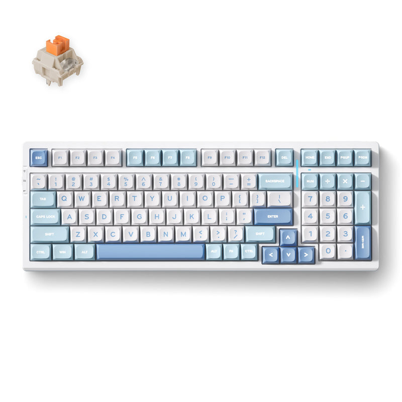Cargue la imagen en el visor de la galería, Mchose g98 pro blue flame orange wireless tri-mode custom mechanical rgb gaming toetsenbord (wit, us lay-out (qwerty), ttc flame orange, rgb, hot swap, double-shot pbt, draadloos | bluetooth | usb-c)
