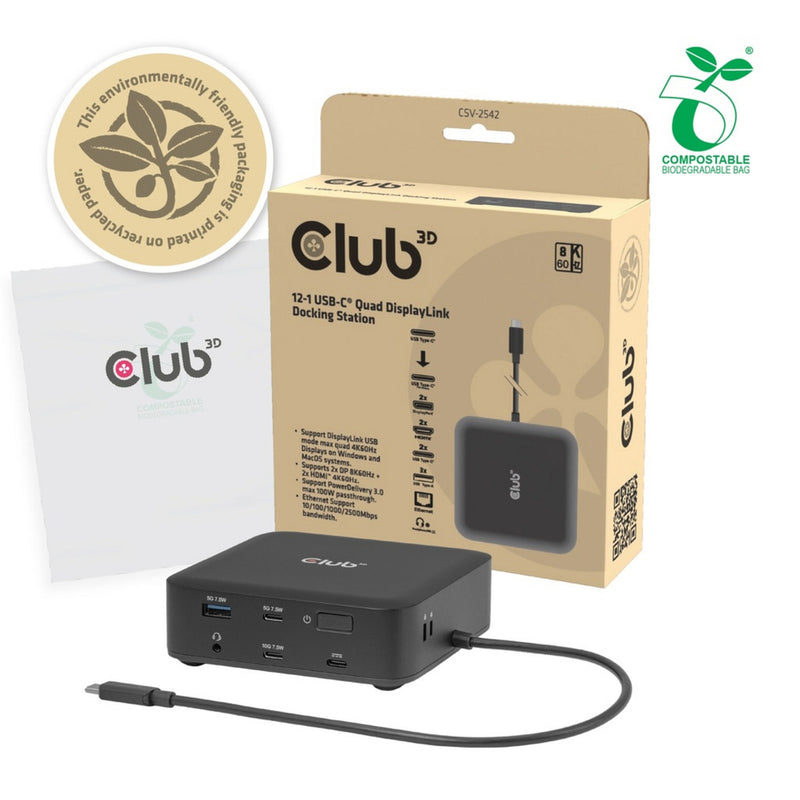 Laden Sie das Bild in Galerie -Viewer, Club 3d 12-1 usb-c® quad displaylink dockingstation (zwart)
