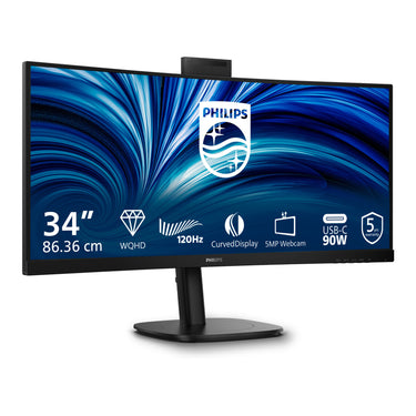 Philips 34b2u3600ch 34 curved ultrawide monitor (zwart, 2x hdmi, displayport, 3x usb-a, usb-b, usb-c, rj-45)