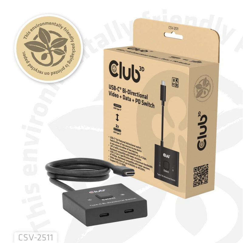 Laden Sie das Bild in Galerie -Viewer, Club 3d usb-c bi-directional video + data + pd switch usb-switch (zwart)

