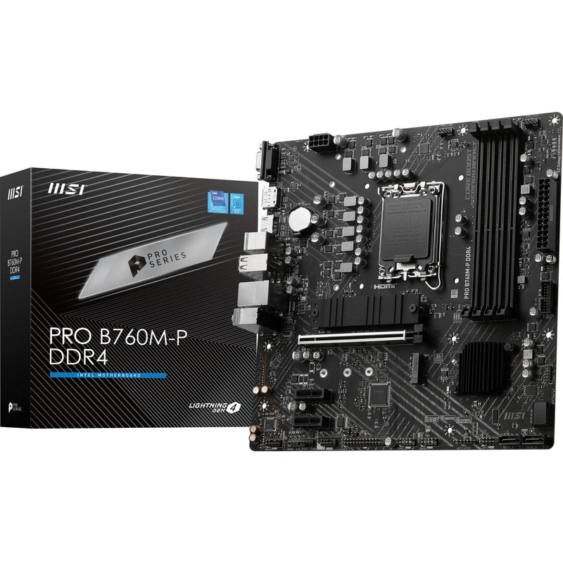 Afbeelding laden in galerijviewer, Msi pro b760m-p ddr4 socket 1700 moederbord (zwart, raid, gb-lan, sound, µatx)
