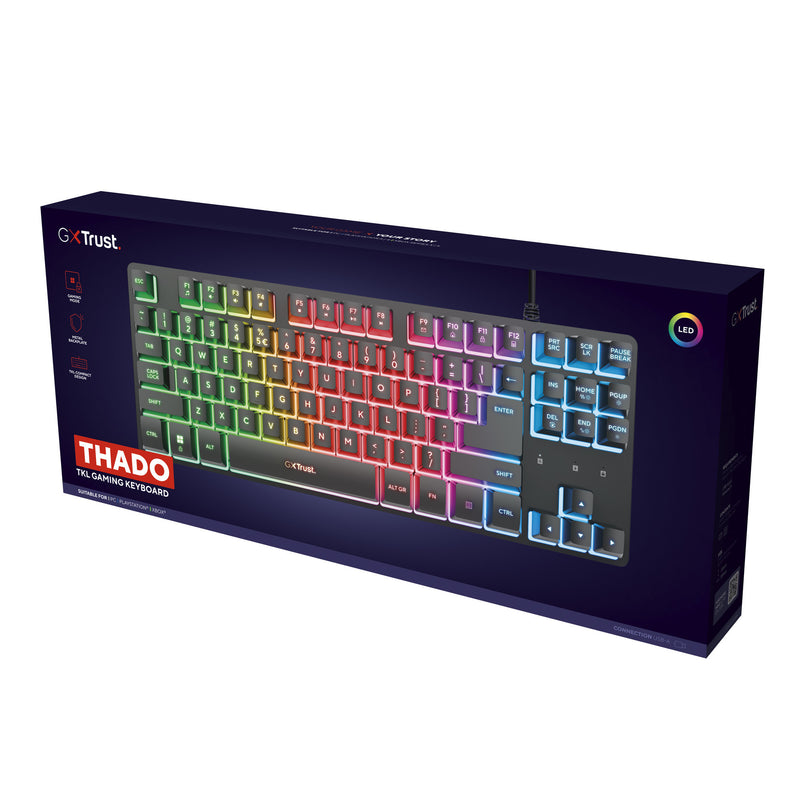 Load image into Gallery viewer, Trust gxt 833 thado toetsenbord met tkl-verlichting (zwart, us lay-out (qwerty), 80% (tkl), rgb)
