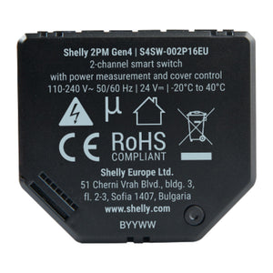 Shelly 2pm gen4 relais (zwart, bluetooth, wifi)