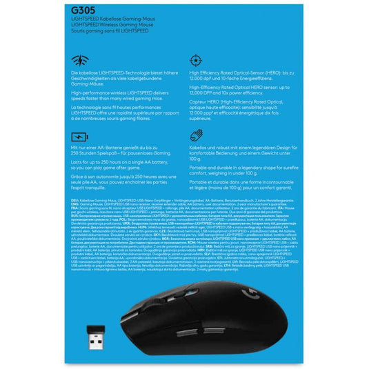 Logitech g305 lightspeed draadloze gaming muis (zwart, 200 - 12.000 dpi)