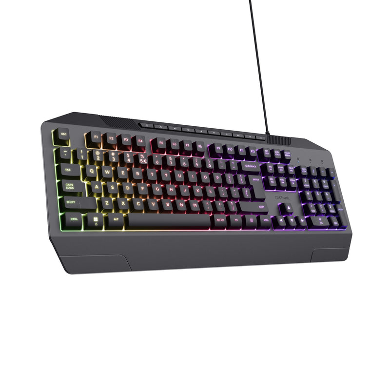 Load image into Gallery viewer, Trust gxt 836 evocx rgb gaming toetsenbord (zwart, us lay-out (qwerty), membraan, 100%, rgb)
