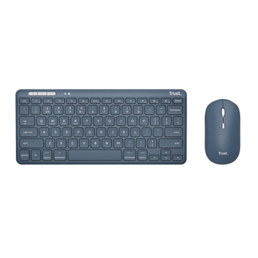 Trust lyra multi-device wireless keyboard mouse, desktopset (blauw, us lay-out, scissor switches, 800 - 1.600 dpi, 2,4 ghz usb, bluetooth, 65%)