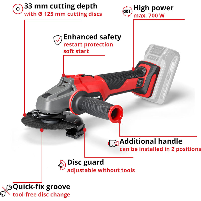 Load image into Gallery viewer, Einhell axxio accu haakse slijper 18 125 q (rood zwart, accu en oplader niet inbegrepen)

