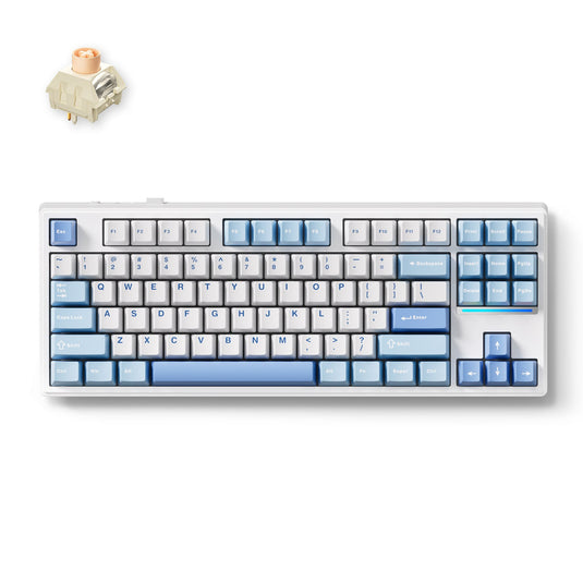 Mchose k87 blue icy creamsicle mechanical rgb toetsenbord (wit, us lay-out (qwerty), kailh box icy creamsicle, 80% (tkl), rgb, hot swap, double-shot pbt, draadloos | bluetooth | usb-c)