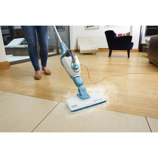 Black+decker fsmh1321 1600w steam-mop met 6 accessoires stoomreiniger (wit blauwgrijs)