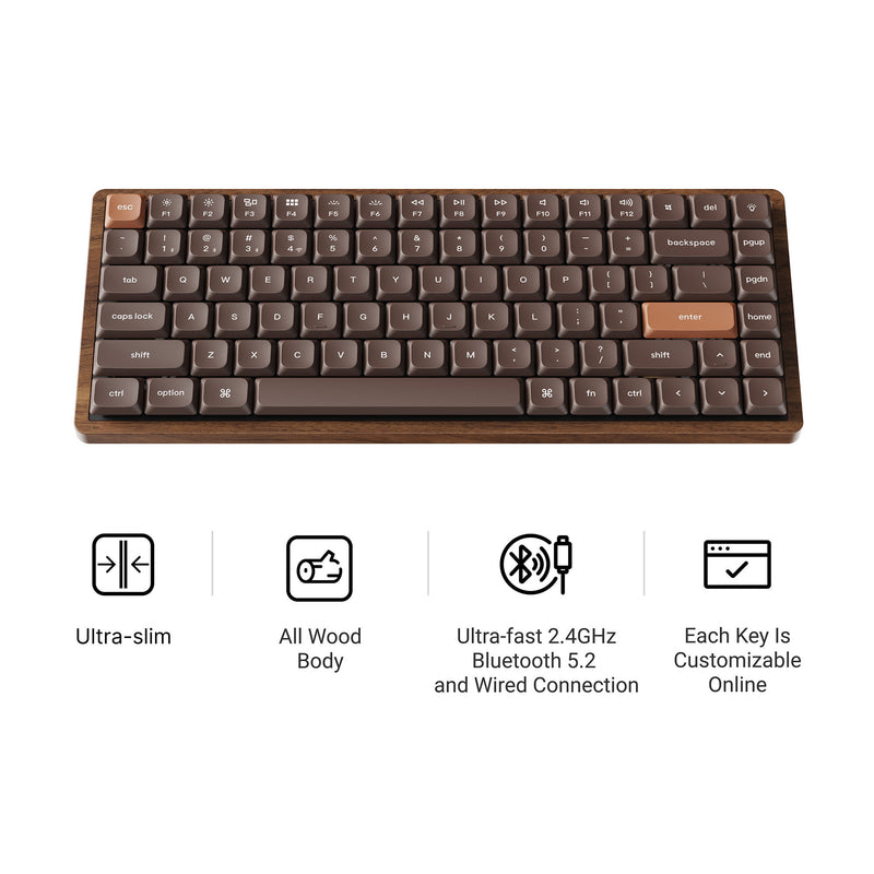 Laden Sie das Bild in Galerie -Viewer, Keychron k3 max-h1w all-wood special edition rgb mechanisch toetsenbord (houtkleur, us lay-out (qwerty), milk pom red, 75%, rgb leds, double-shot pbt, hot swap, 2.4ghz | bluetooth 5.1 | usb-c)
