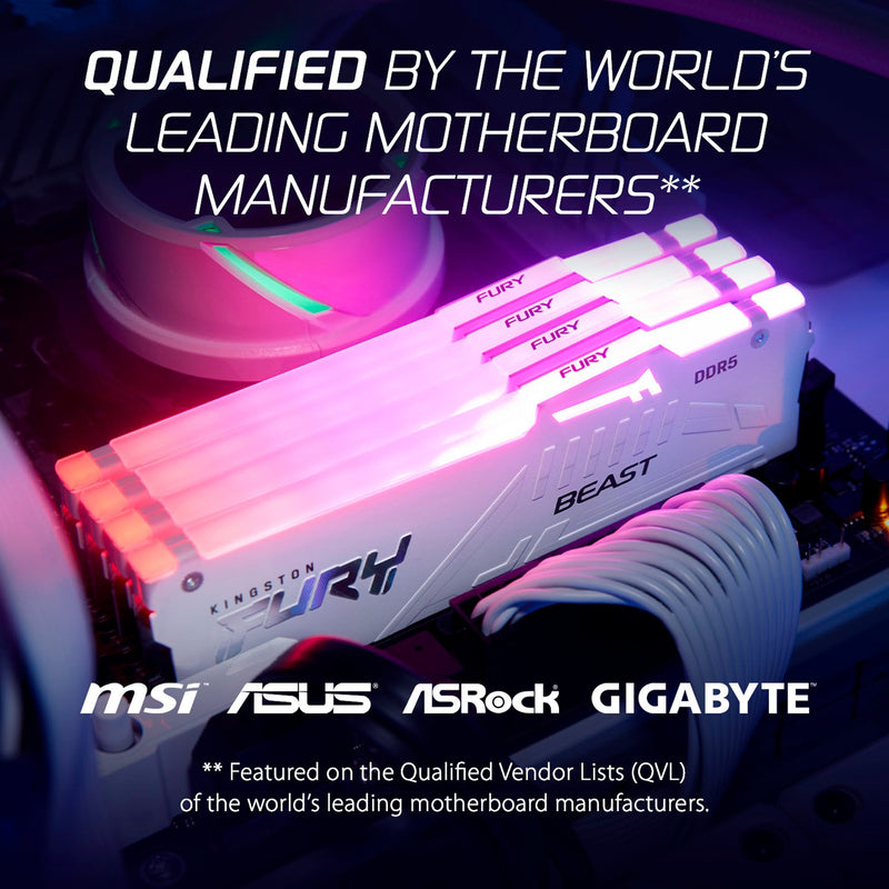 ギャラリービューアに画像をロードする, Kingston fury beast rgb 16 gb ddr5-5600 (1x 16 gb) werkgeheugen (wit, kf556c40bwa-16, xmp 3.0)
