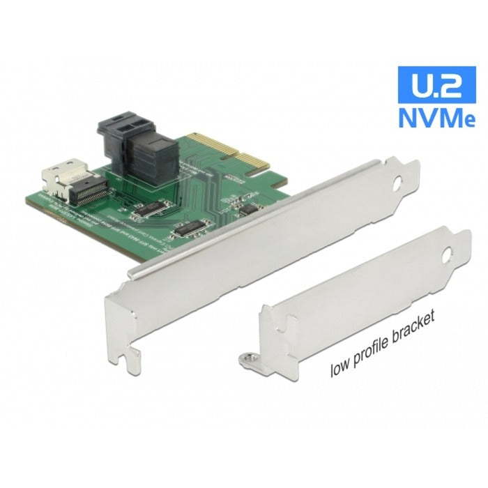 Load image into Gallery viewer, Delock pci express x4 card u.2 nvme naar 1 x internal sff-8654 4i + 1 x internal sff-8643 – low profile form factor adapter (zilver)
