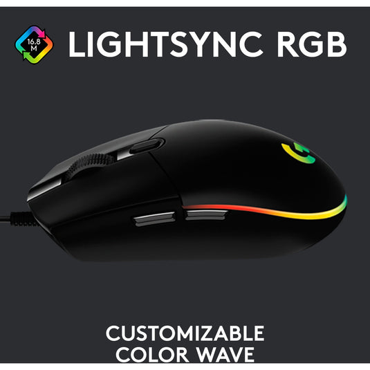 Logitech g203 lightsync gaming muis (zwart, 200 - 8000 dpi, rgb leds)