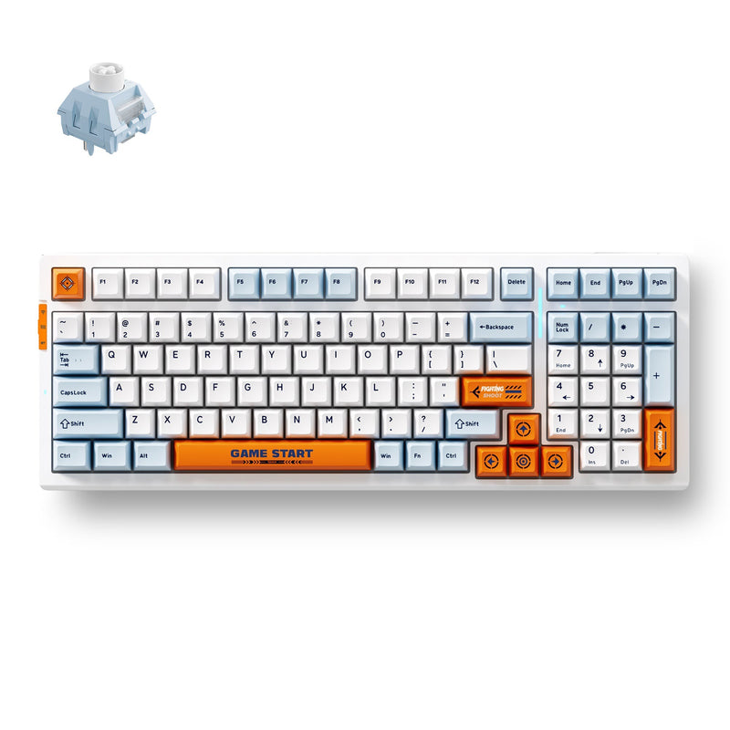 Laden Sie das Bild in Galerie -Viewer, Mchose g98 pro orange blue snow tiger wireless tri-mode custom mechanical rgb gaming toetsenbord (blauw, us lay-out (qwerty), ttc snow tiger, rgb, hot swap, double-shot pbt, draadloos | bluetooth | usb-c)
