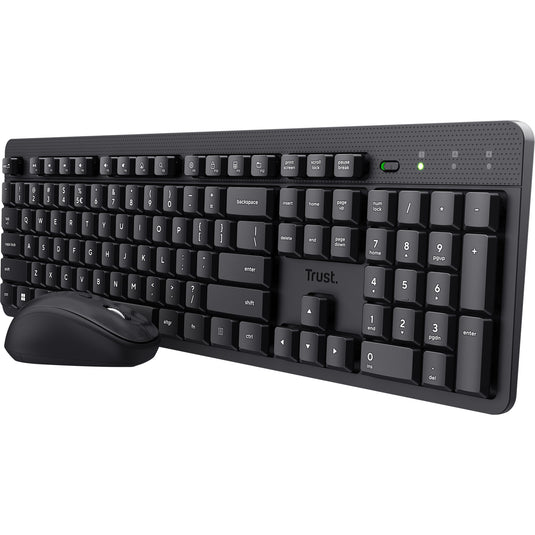 Trust ody ii stille draadloze toetsenbord- en muisset desktopset (zwart, us lay-out (qwerty), membraan, 100%, 800 dpi - 1.600 dpi)