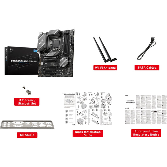 Msi b760 gaming plus wifi socket 1700 moederbord (grijs zwart, raid, 2.5gb-lan, wi-fi 6e, bt, sound, atx)
