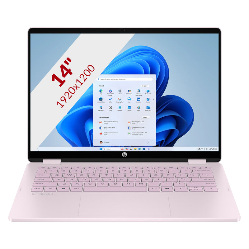 Afbeelding laden in galerijviewer, Hp omnibook 5 flip 2-in-1 14-fp0252ndx 14 laptop (lichtroze | core 5 120u | intel graphics | 8 gb | 512 gb ssd | touch)
