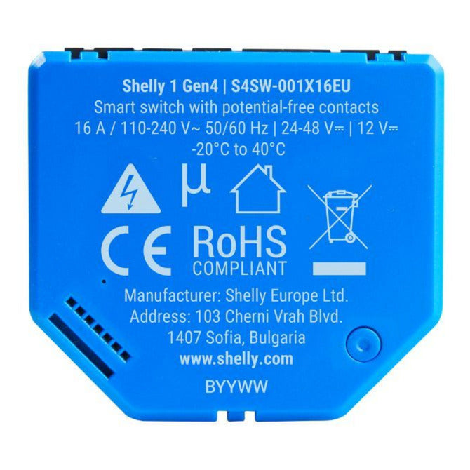 Afbeelding laden in galerijviewer, Shelly 1 gen4 relais (blauw, bluetooth, wi-fi)
