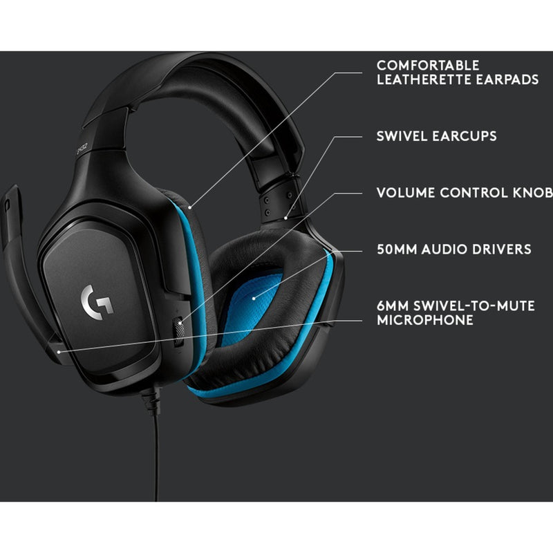 Load image into Gallery viewer, Logitech g432 7.1 surround sound wired over-ear gaming headset (zwart blauw, pc, playstation 4, playstation 5, xbox one, xbox series x|s, nintendo switch)
