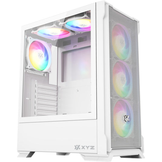 Xyz pc gear airone 300-x mesh midi tower behuizing (wit | 1x usb-a | 1x usb-c | tempered glass)