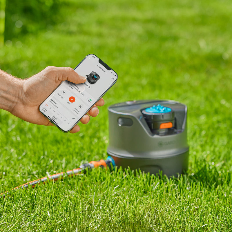 Load image into Gallery viewer, Gardena irrigatiesysteem aquaprecise op zonne-energie voor gazon sprinklersysteem (grijs turquoise, sproeioppervlak 320 m²)

