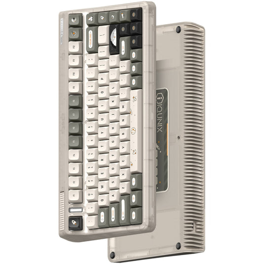 Iqunix og80 hitchhiker wireless mechanical keyboard, gaming toetsenbord (grijs wit, us lay-out, cherry mx silent red, rgb leds, 80% (tkl), hot-swappable, pbt, 2.4ghz | bluetooth 5.1 | usb-c)