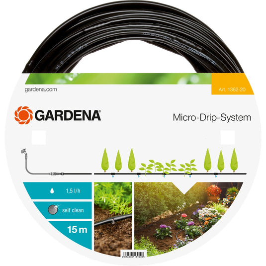 Gardena bovengrondse druppelbuis 4,6 mm (3 16 ) druppelaar (zwart, 1362-20, 15 m)